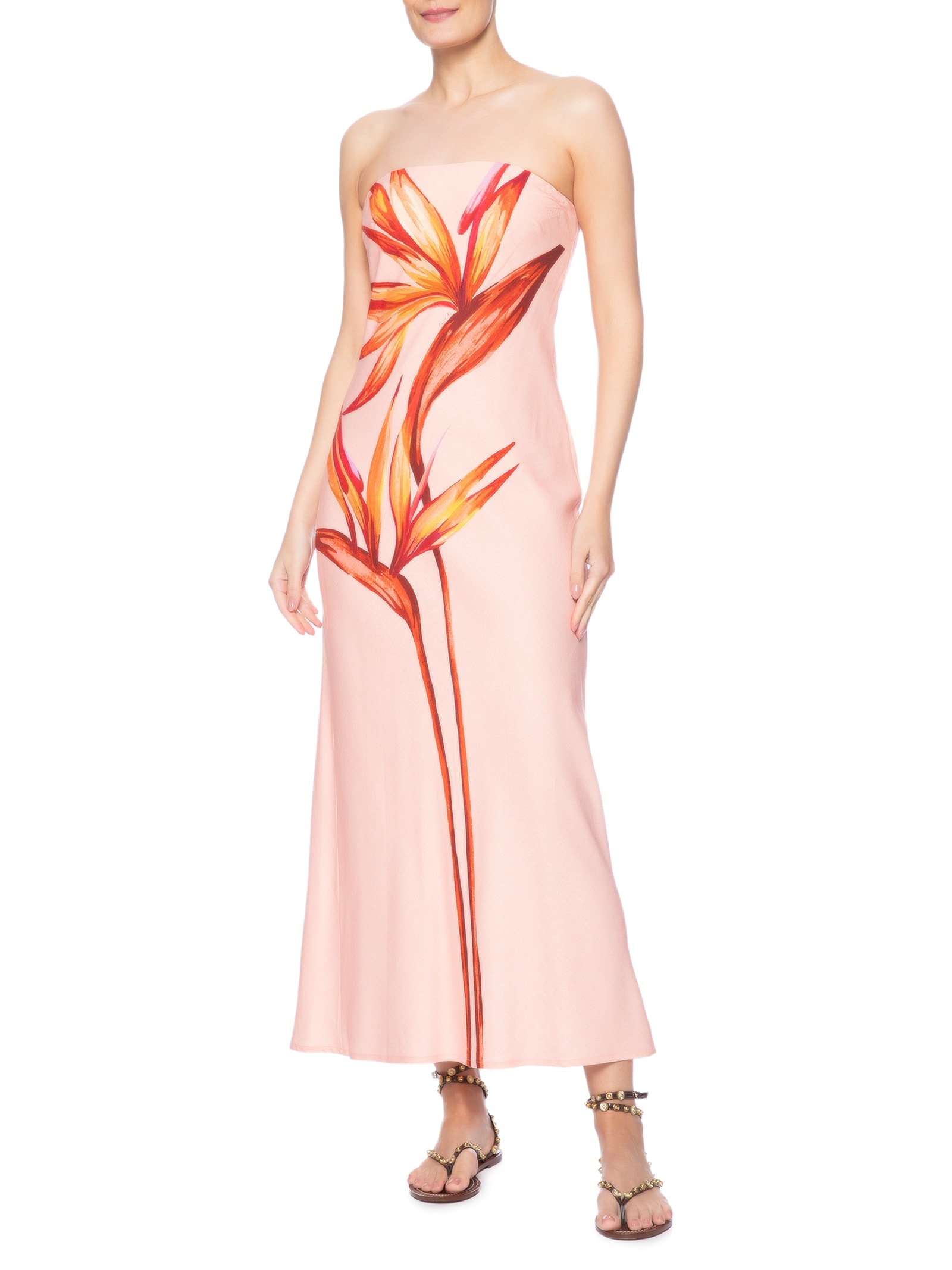 Vestido Sem Alça Maxi Estrelicia Rosa Farm