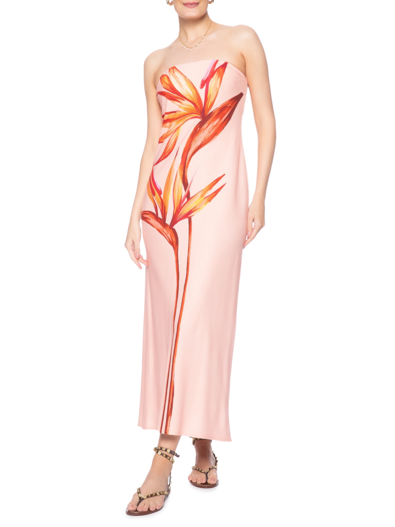 Vestido Sem Alça Maxi Estrelicia Rosa Farm