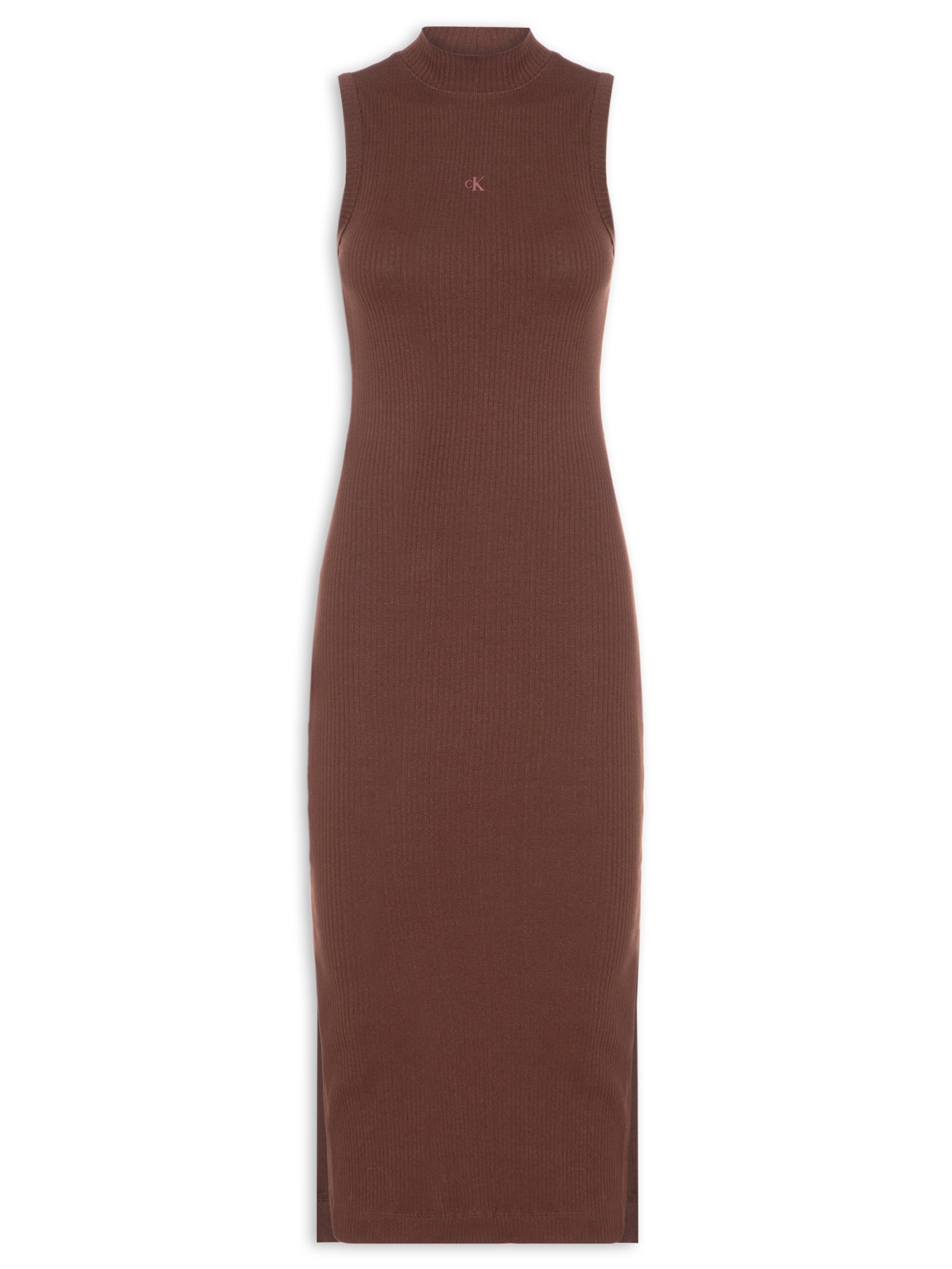 Vestido Sem Manga Gola Alta Marrom Calvin Klein Jeans