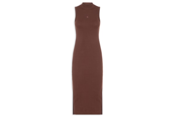 Vestido Sem Manga Gola Alta - Marrom