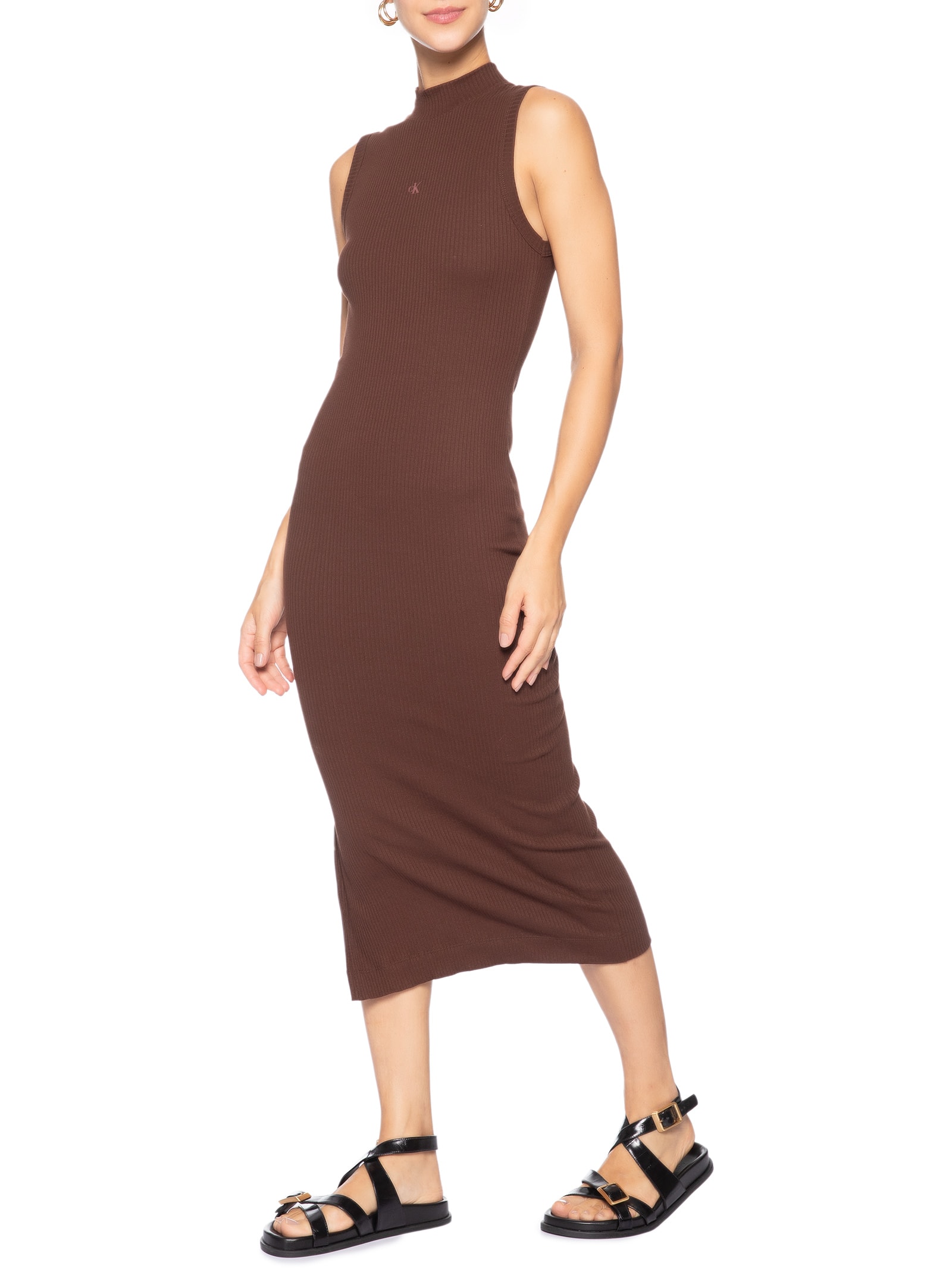 Vestido Sem Manga Gola Alta Marrom Calvin Klein Jeans