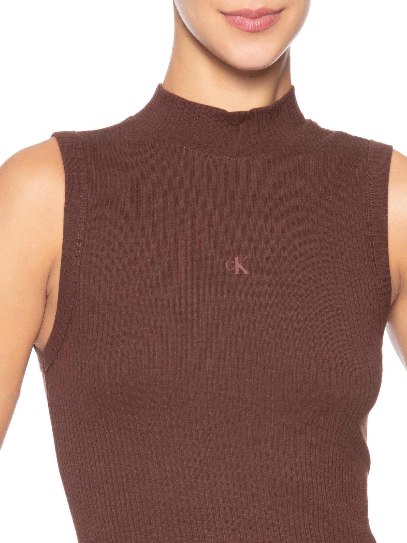 Vestido Sem Manga Gola Alta Marrom Calvin Klein Jeans