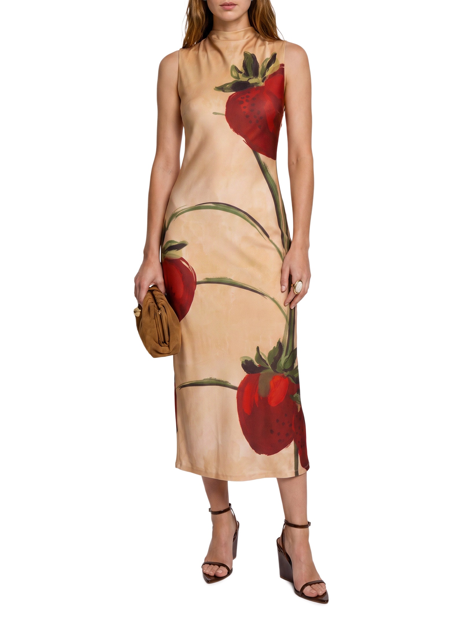 Vestido Sem Manga Midi De Malha Bege Lança Perfume