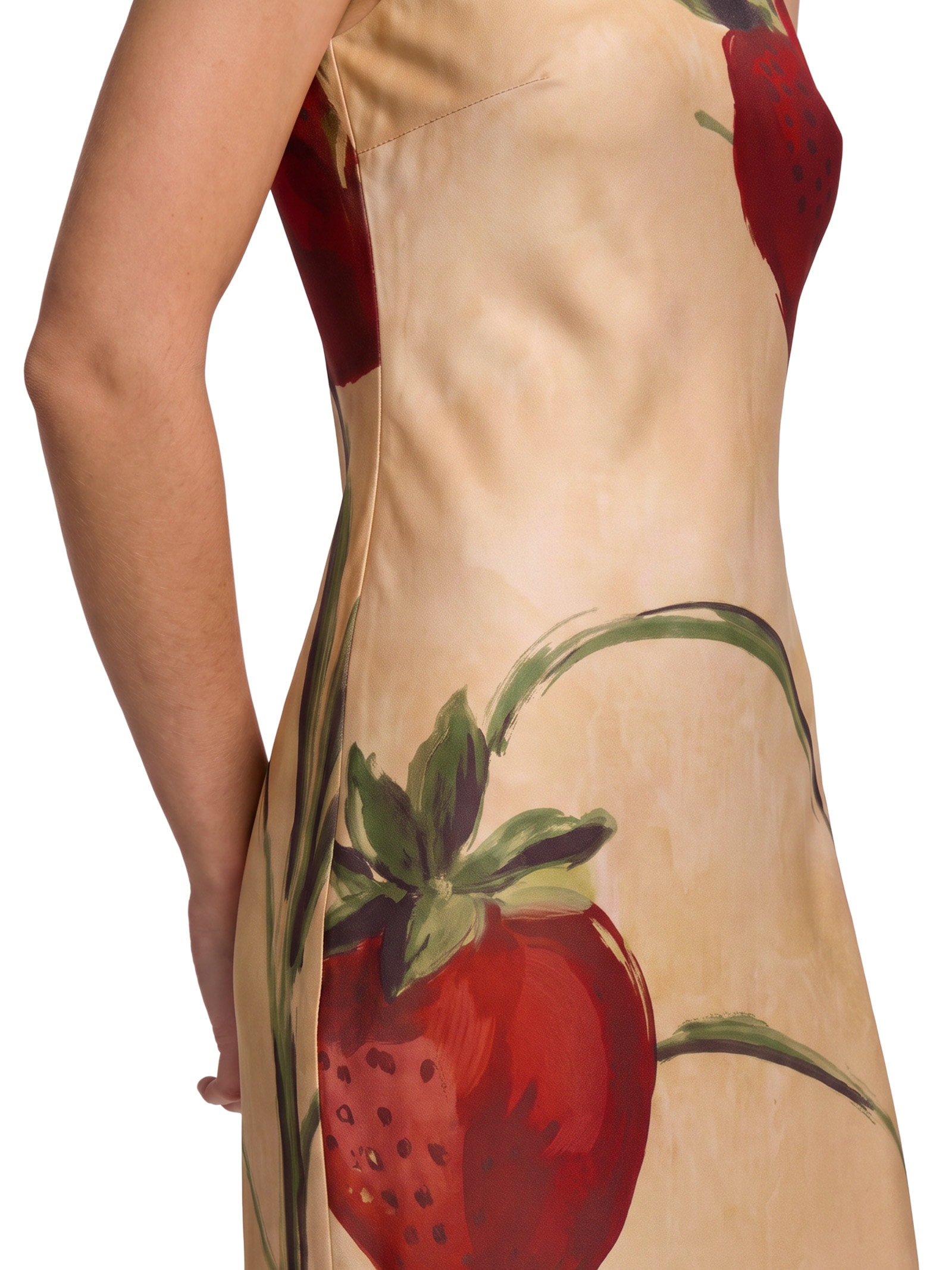 Vestido Sem Manga Midi De Malha Bege Lança Perfume