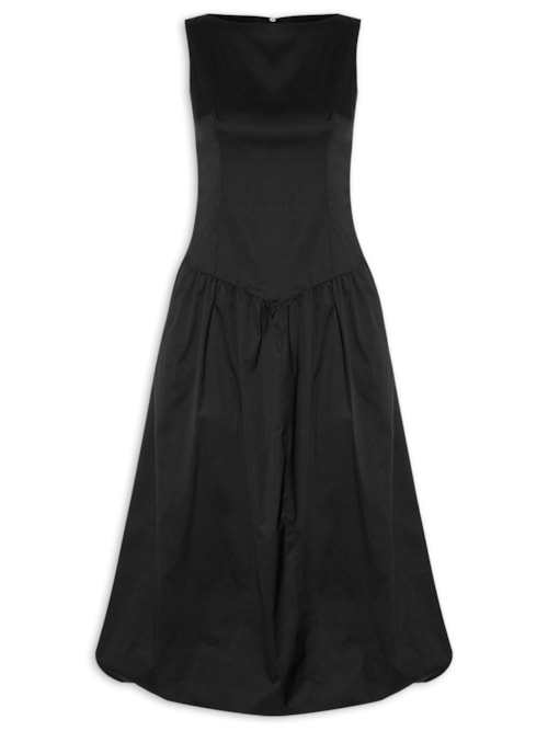 Vestido Sem Manga Midi De Tricoline – Preto
