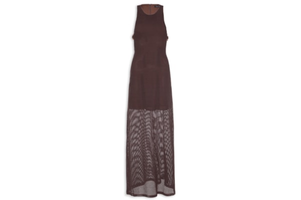 Vestido Sem Manga Super Midi Com Cut Out - Marrom