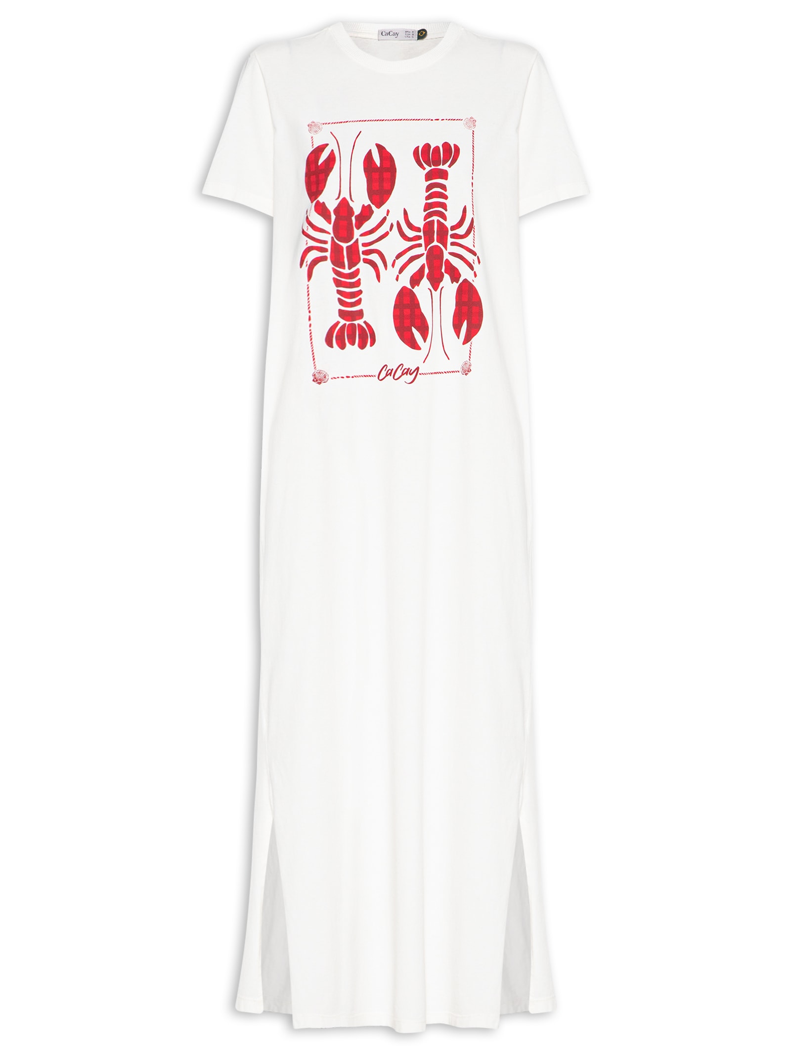 Vestido Silk Lagostas Branco Cacay