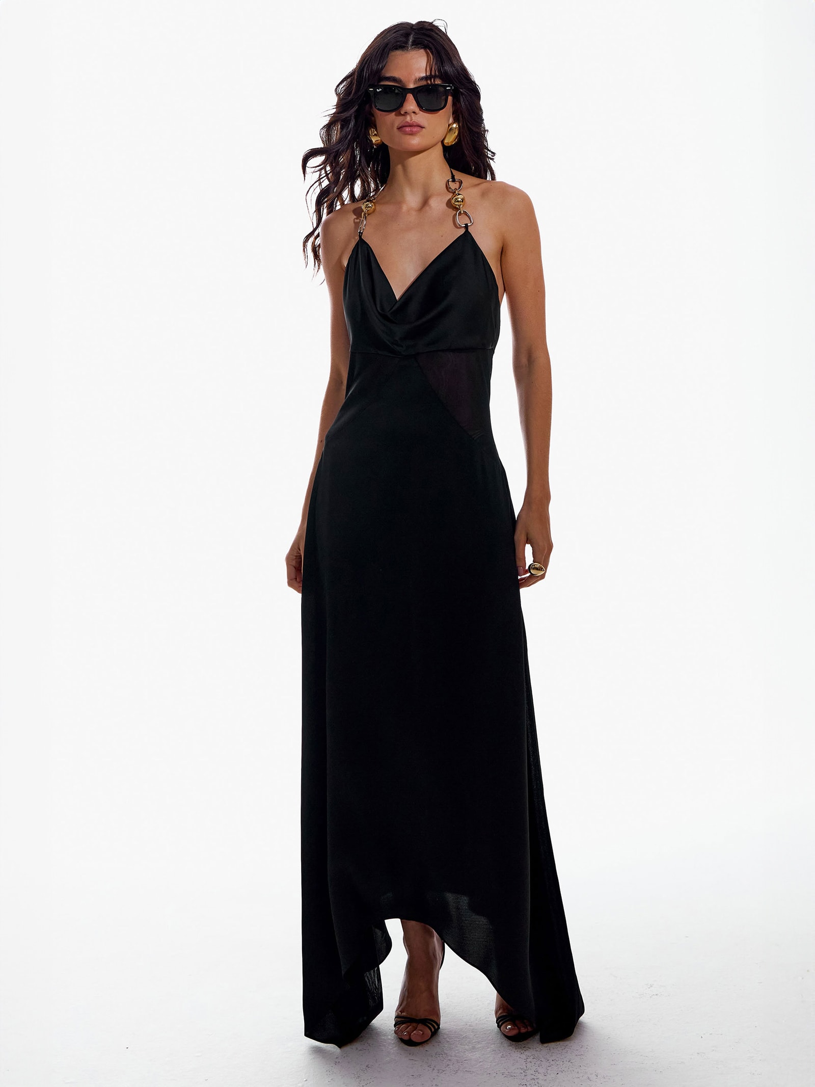 Vestido Sleep Dress de Cetim com Metal Preto My Favorite