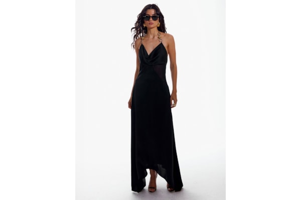 Vestido Sleep Dress de Cetim com Metal - Preto