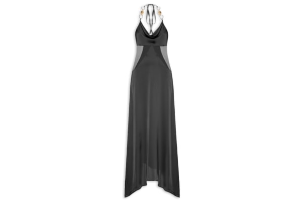Vestido Sleep Dress de Cetim com Metal - Preto