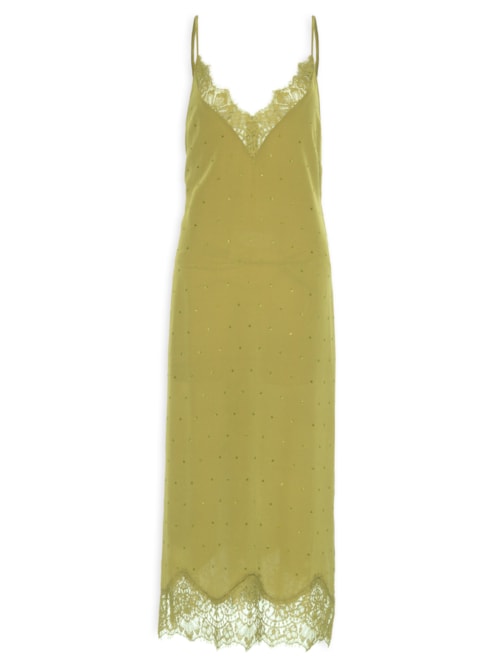 Vestido Slip Com Strass – Verde