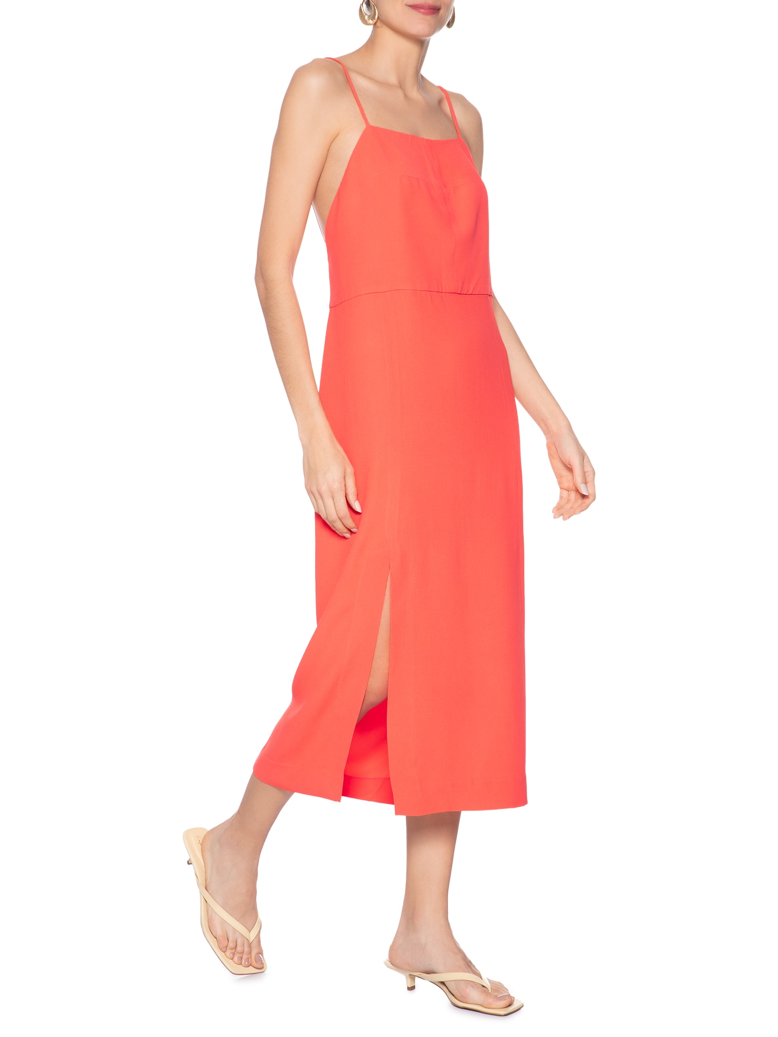 Vestido Slip Crepe Laranja Animale