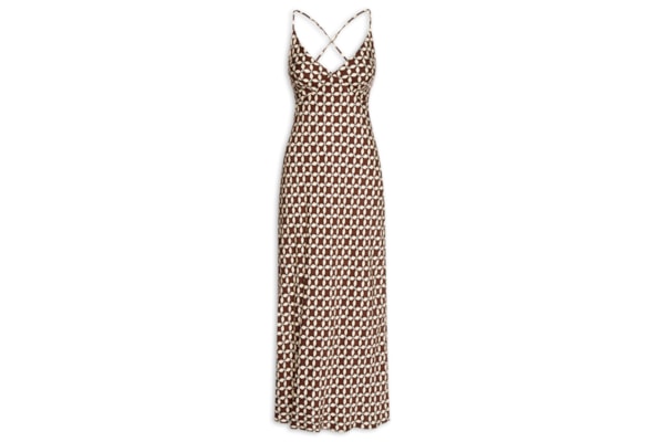 Vestido Slip Estampa Peixito - Marrom