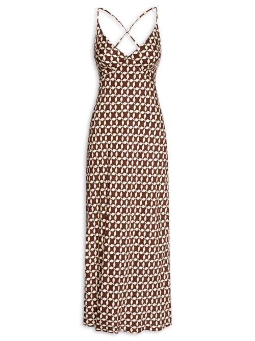 Vestido Slip Estampa Peixito - Marrom