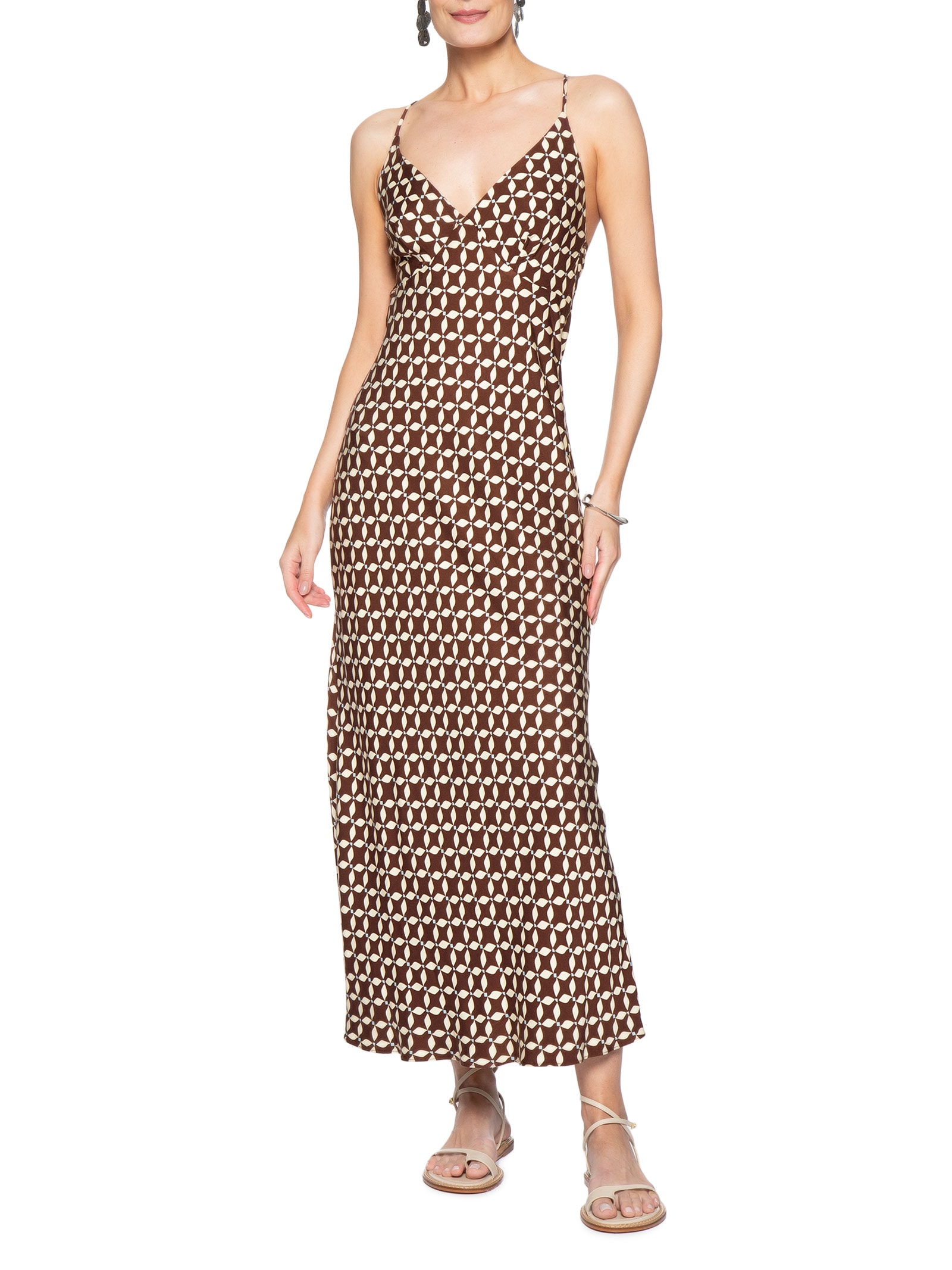 Vestido Slip Estampa Peixito Marrom Dress To