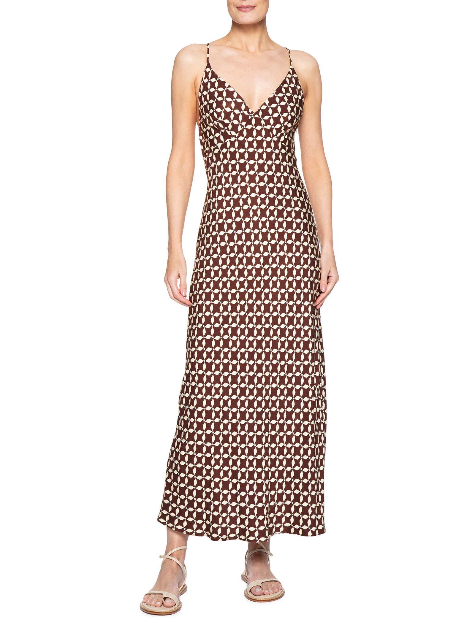 Vestido Slip Estampa Peixito Marrom Dress To