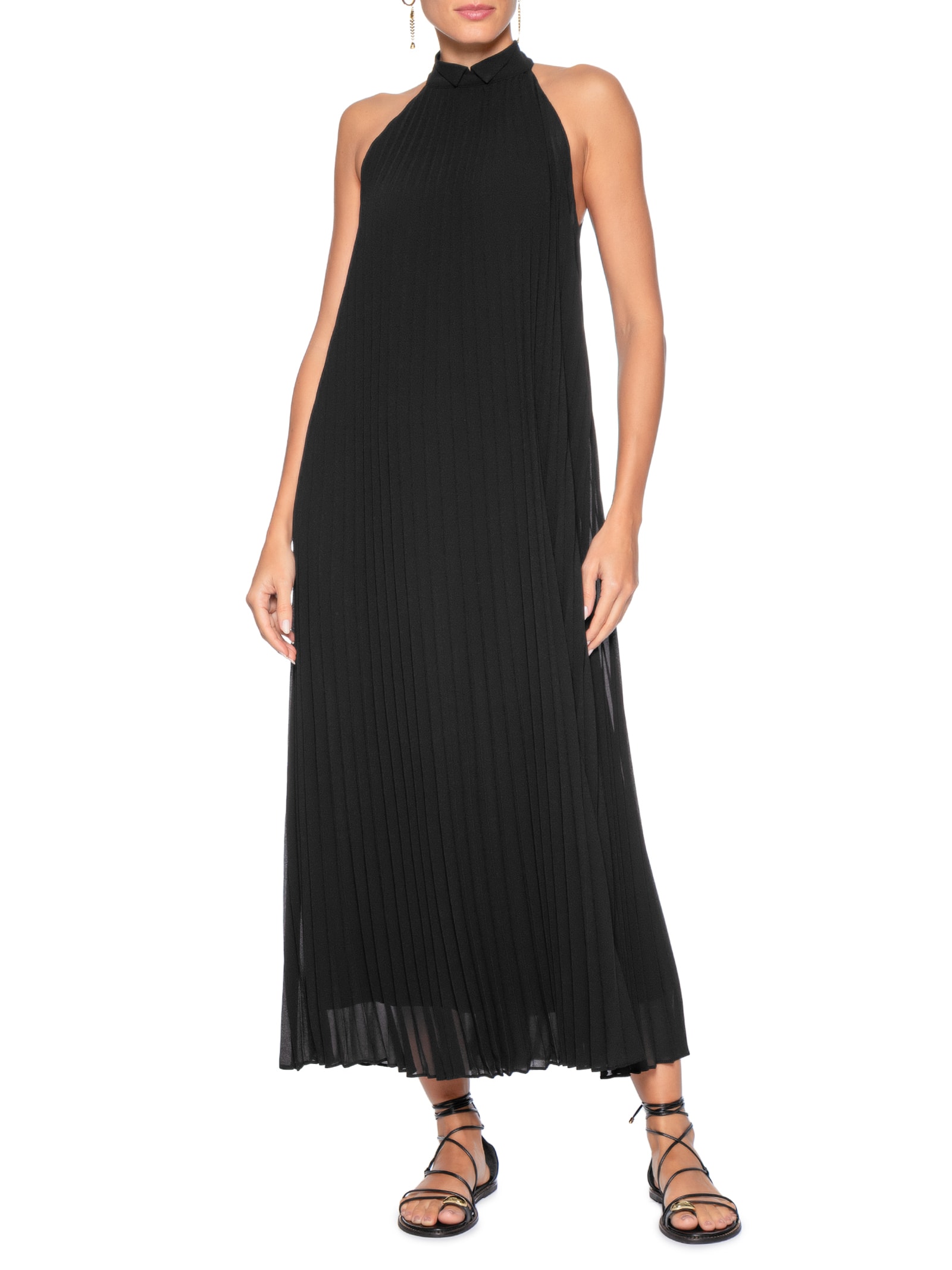 Vestido Smoking Nadador Plisse Preto Osklen