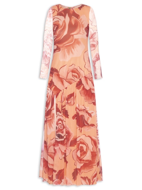 Vestido Sobreposição Tule Rosas Pintadas – Rosa