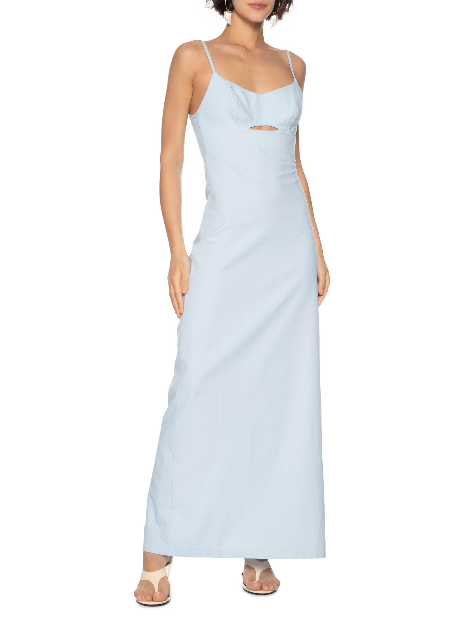 Vestido Super Longo Com Cut Off Azul My Favorite