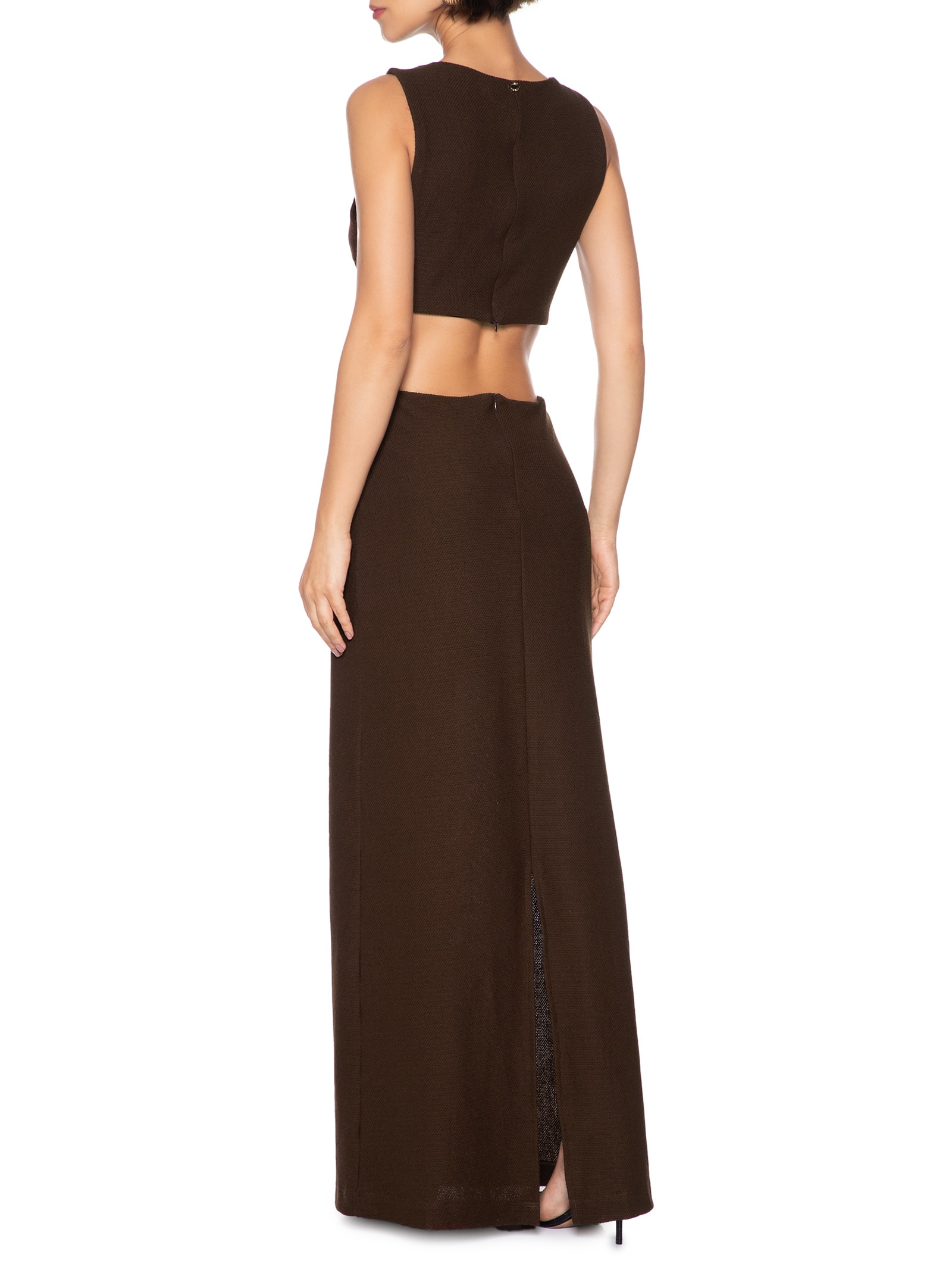 Vestido Super Longo Sem Manga Marrom Lança Perfume