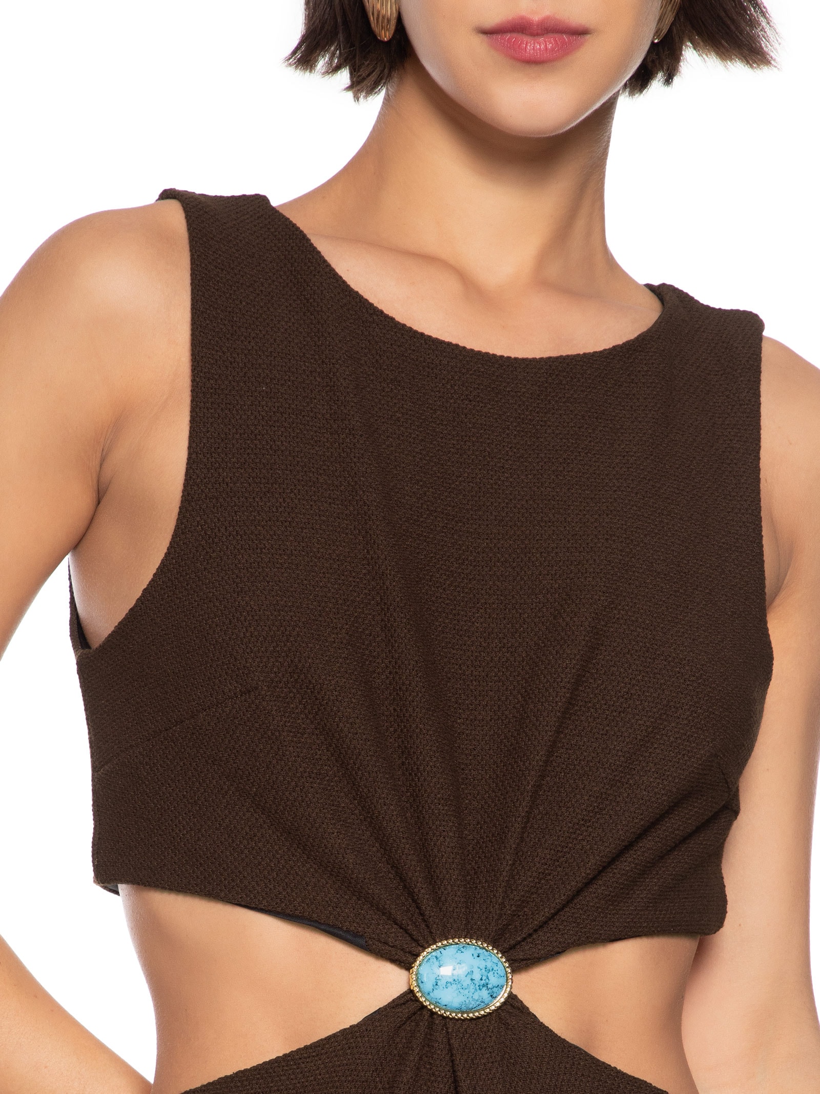 Vestido Super Longo Sem Manga Marrom Lança Perfume