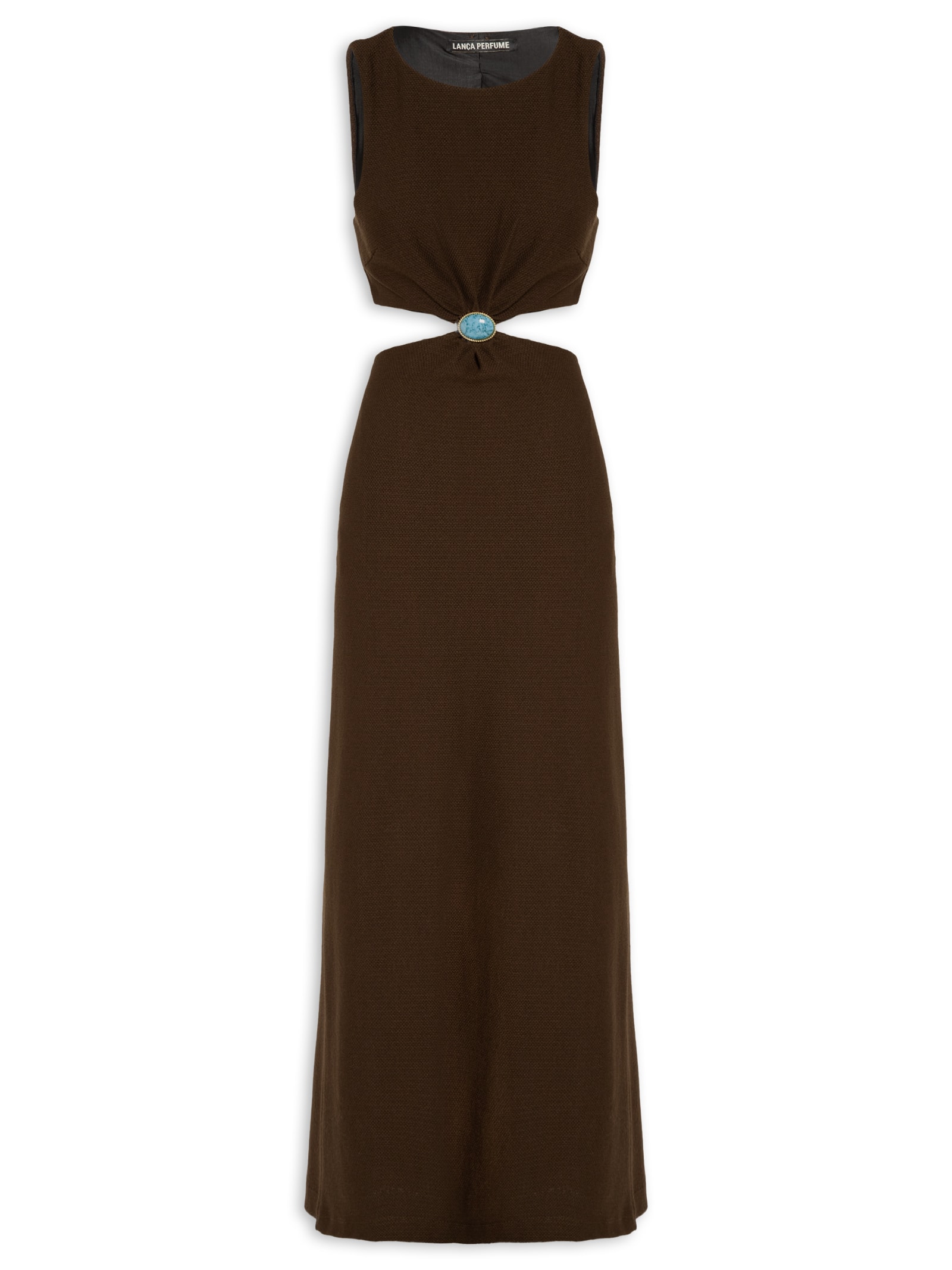 Vestido Super Longo Sem Manga Marrom Lança Perfume