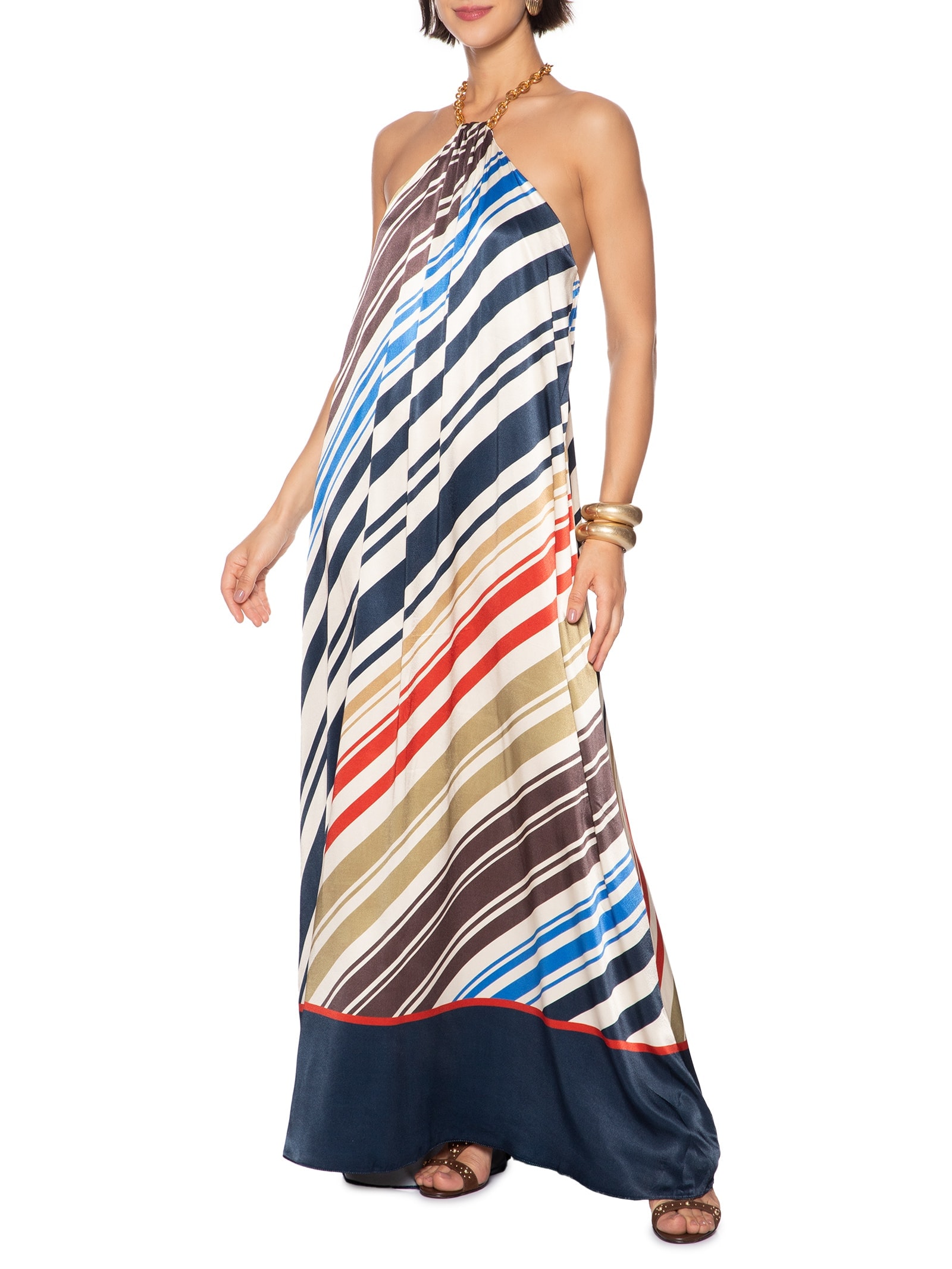 Vestido Super Longo Sem Manga Off White Lança Perfume