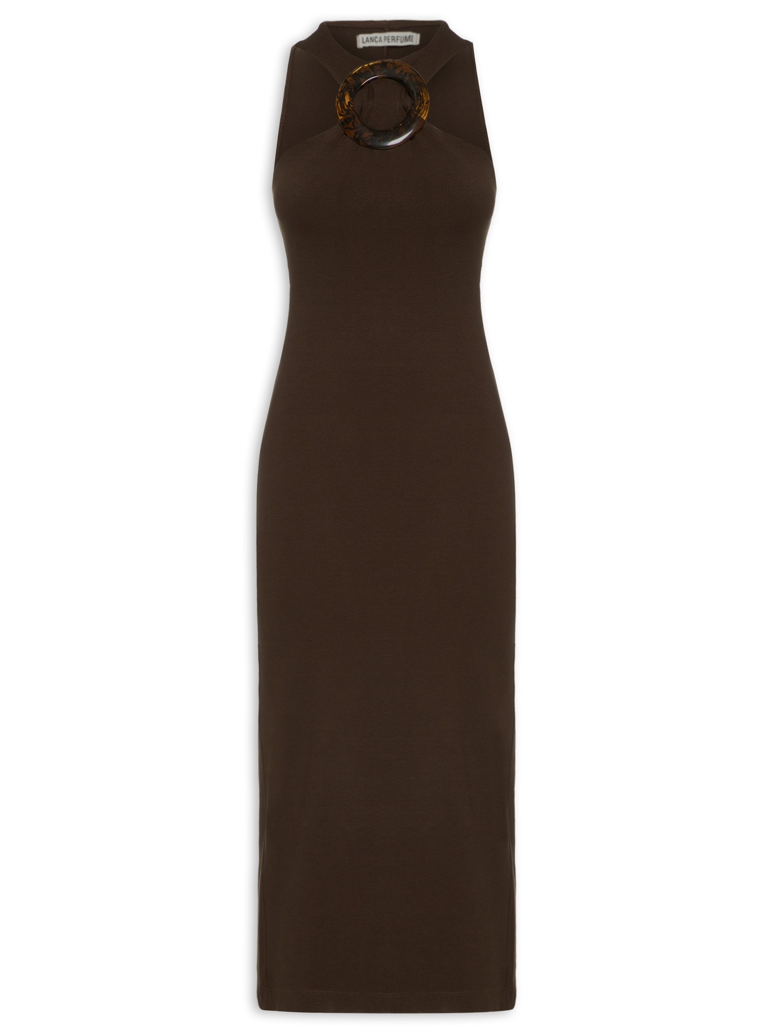 Vestido Super Midi Com Aviamento Marrom Lança Perfume