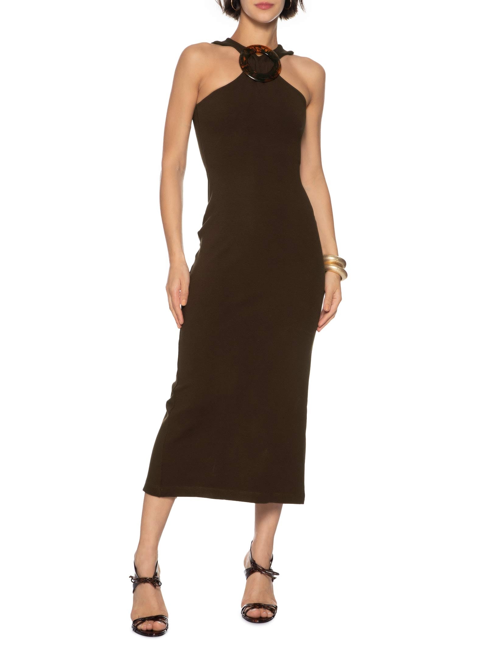 Vestido Super Midi Com Aviamento Marrom Lança Perfume