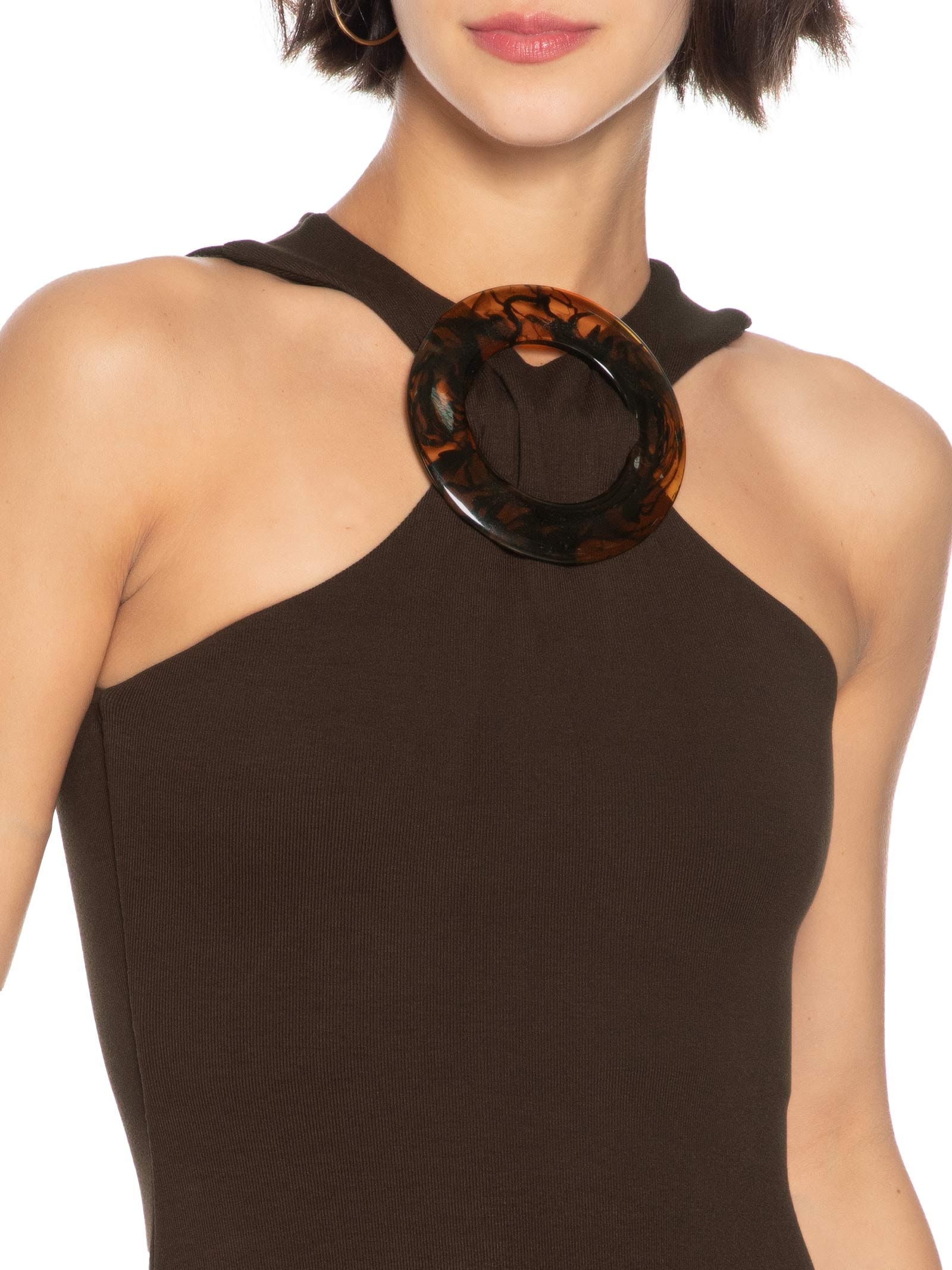 Vestido Super Midi Com Aviamento Marrom Lança Perfume