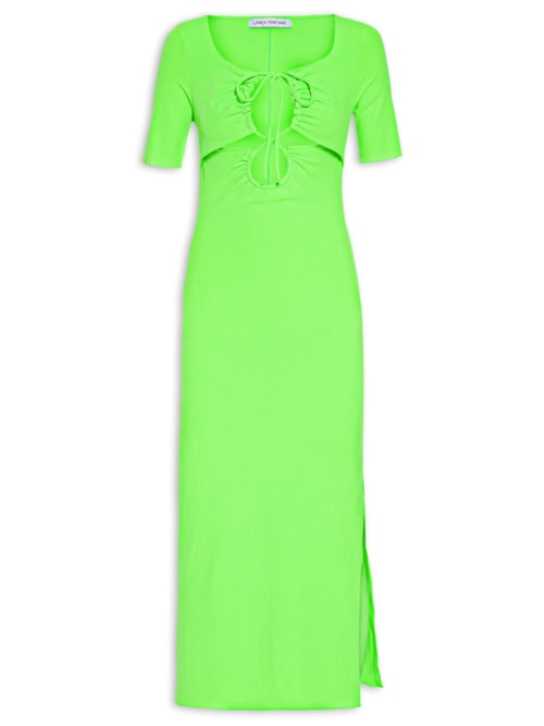 Vestido Super Midi Com Fenda Canelado – Verde