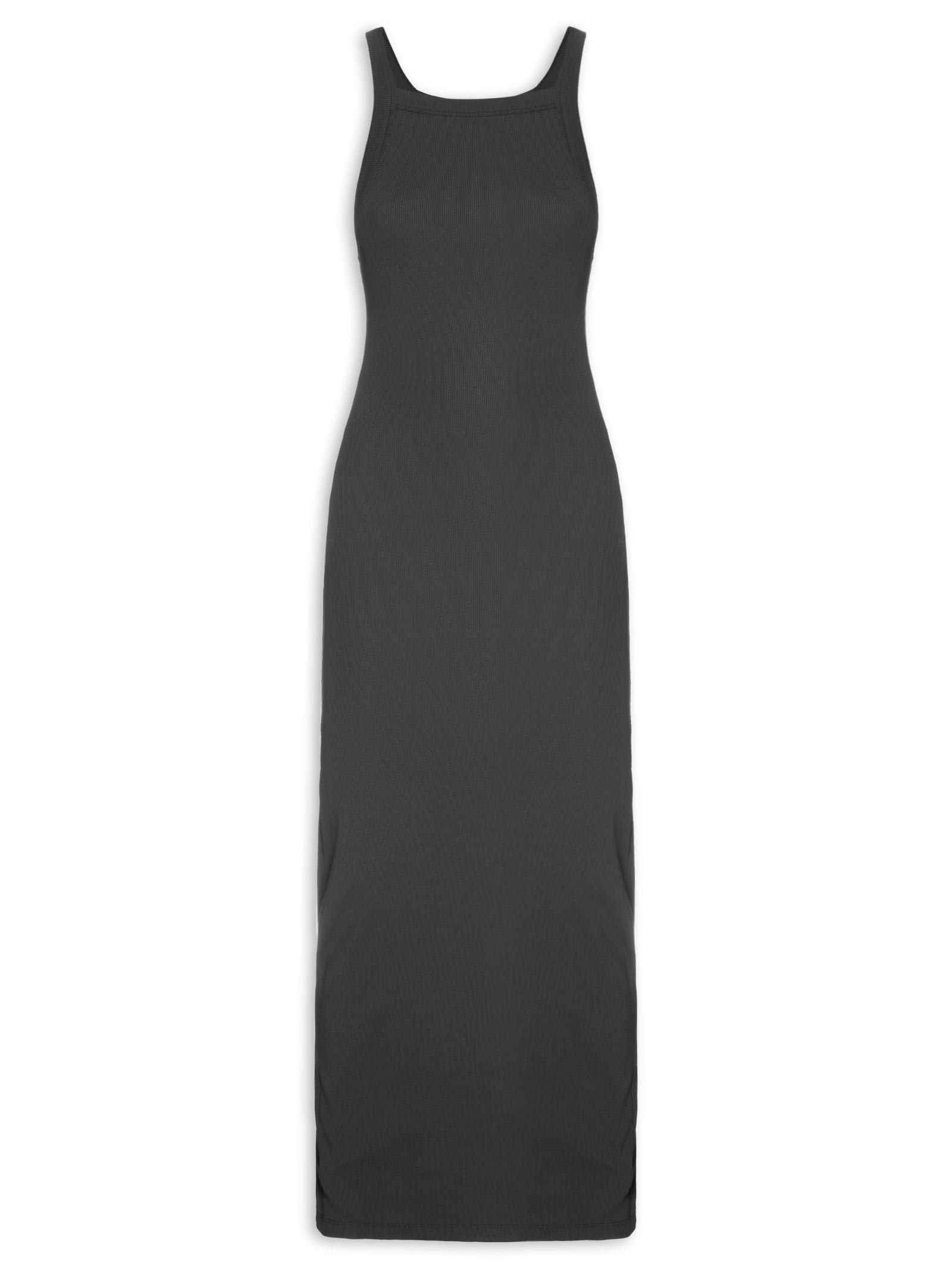 Vestido Super Midi de Alças Canelado – Preto My Favorite