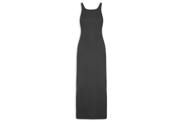 Vestido Super Midi de Alças Canelado – Preto