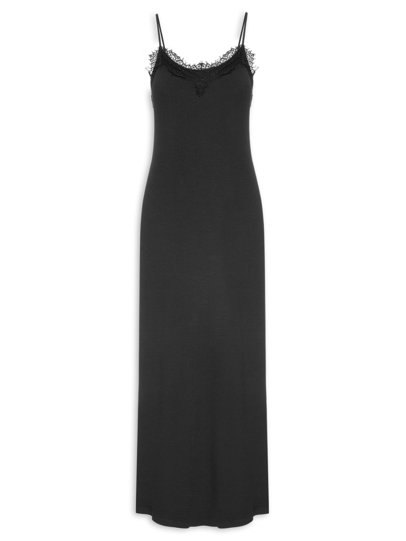 Vestido Super Midi De Alças Com Renda Preto My Favorite