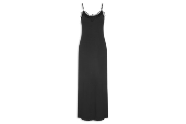 Vestido Super Midi De Alças Com Renda - Preto