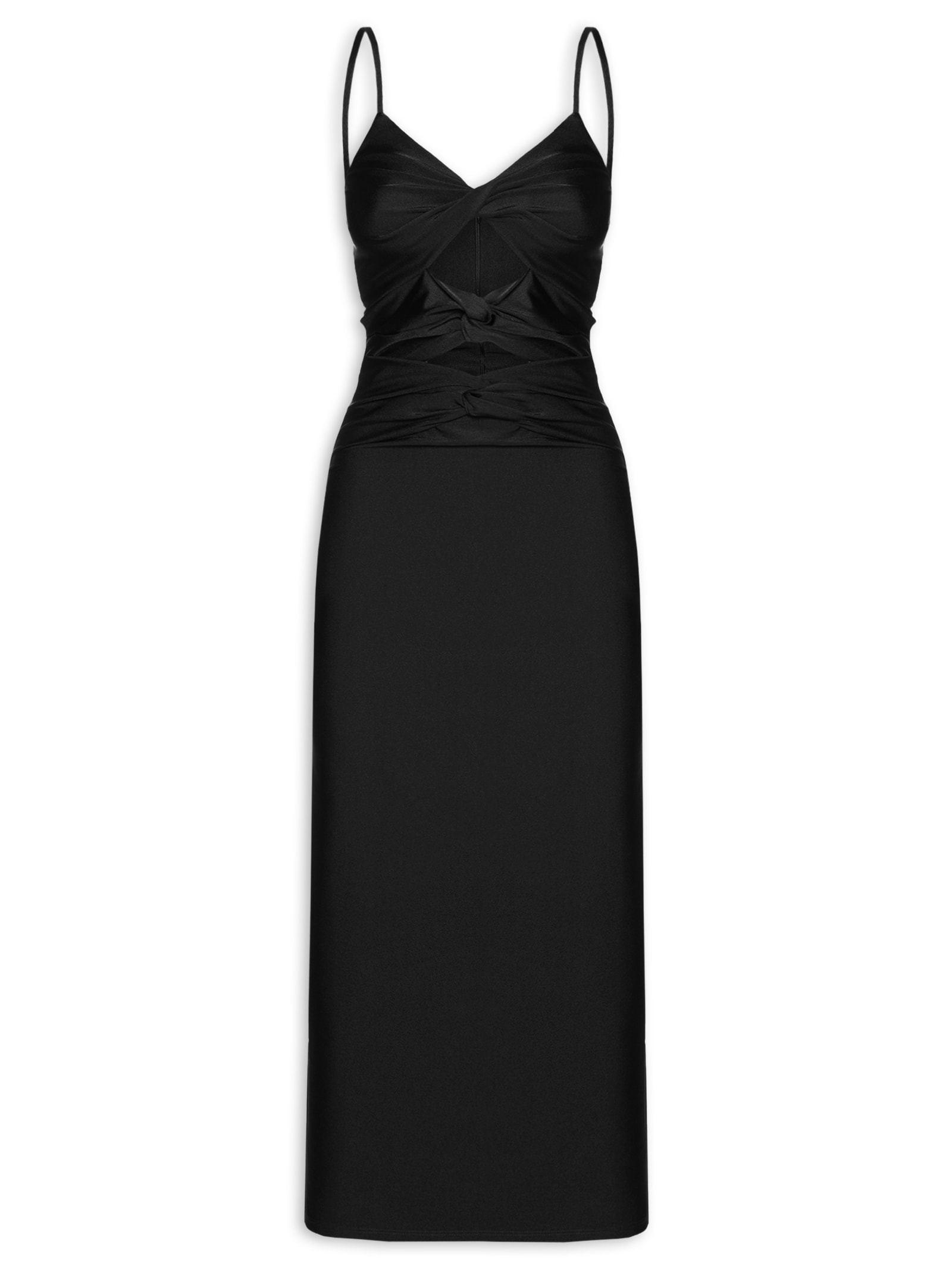 Vestido Super Midi De Alças Com Torção Preto Lança Perfume