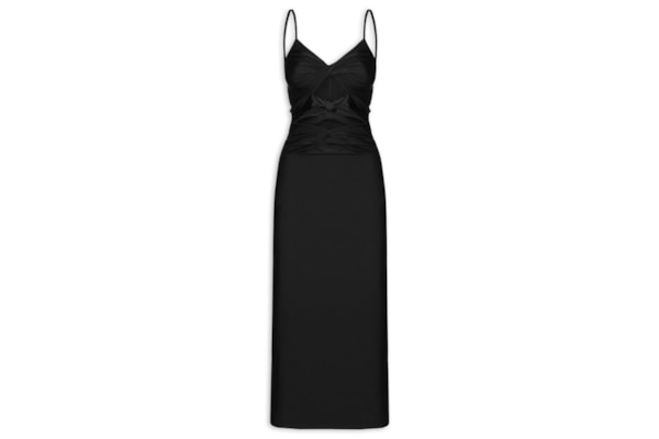 Vestido Super Midi De Alças Com Torção - Preto