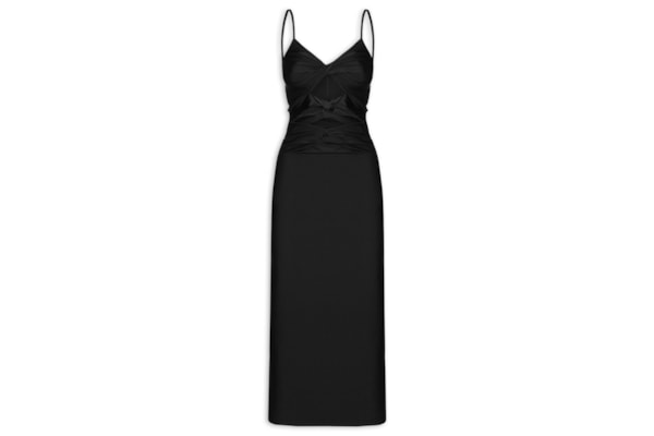 Vestido Super Midi De Alças Com Torção - Preto