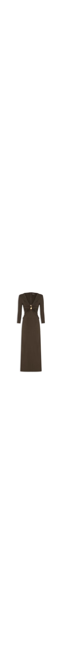 Vestido Super Midi Decote Com Metal - Marrom