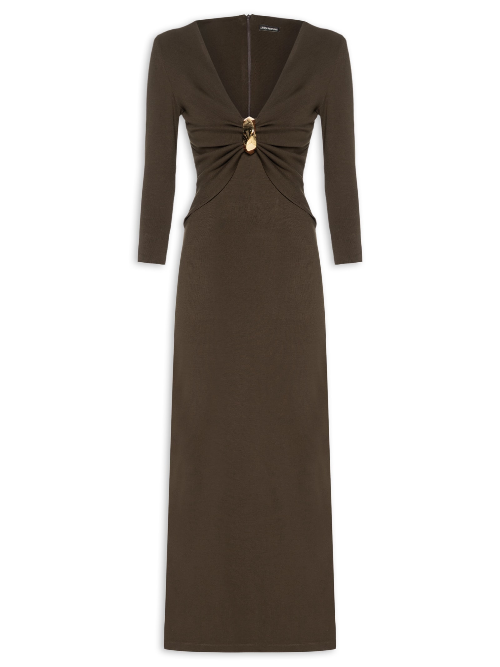 Vestido Super Midi Decote Com Metal Marrom Lança Perfume