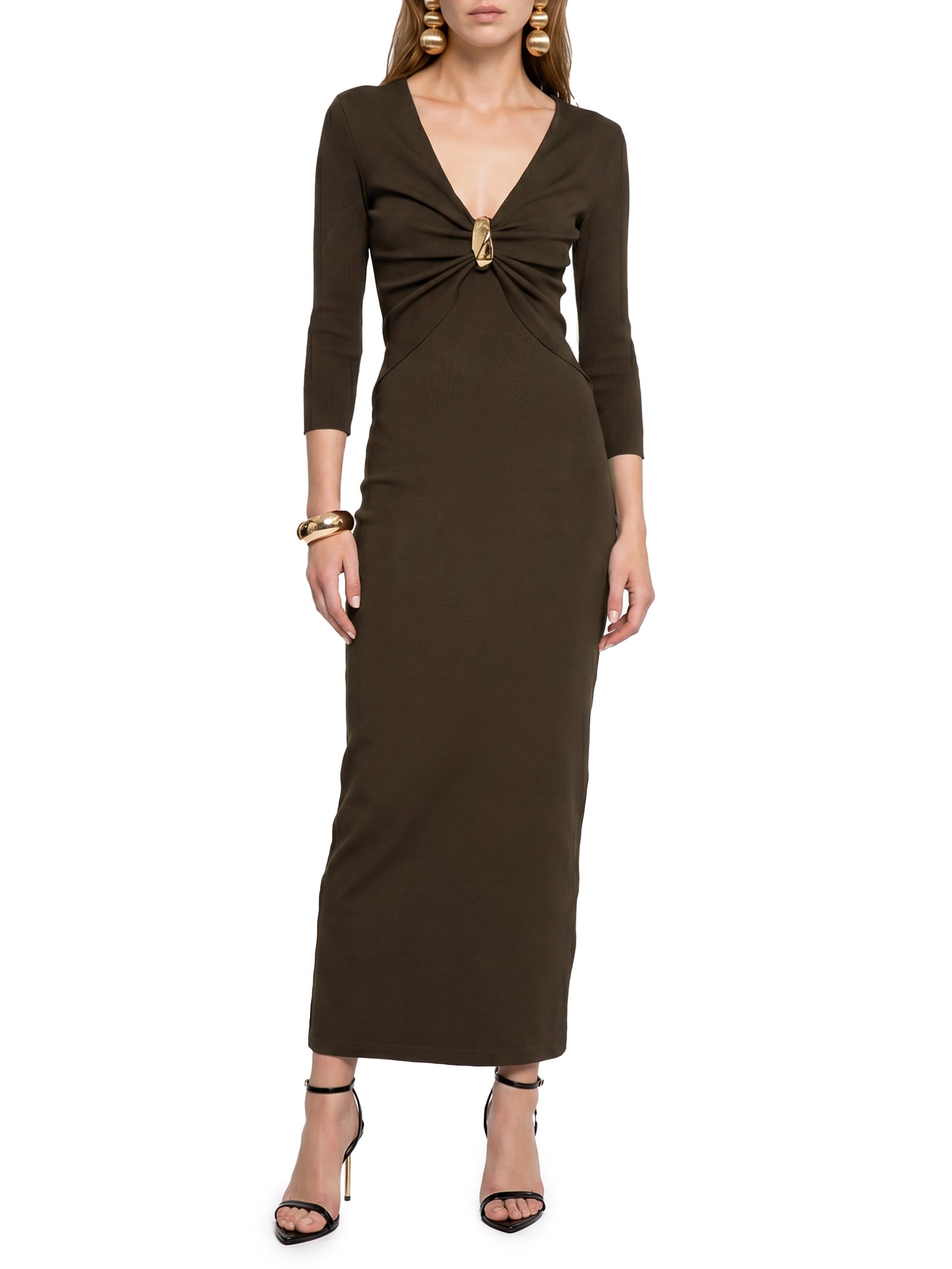 Vestido Super Midi Decote Com Metal Marrom Lança Perfume