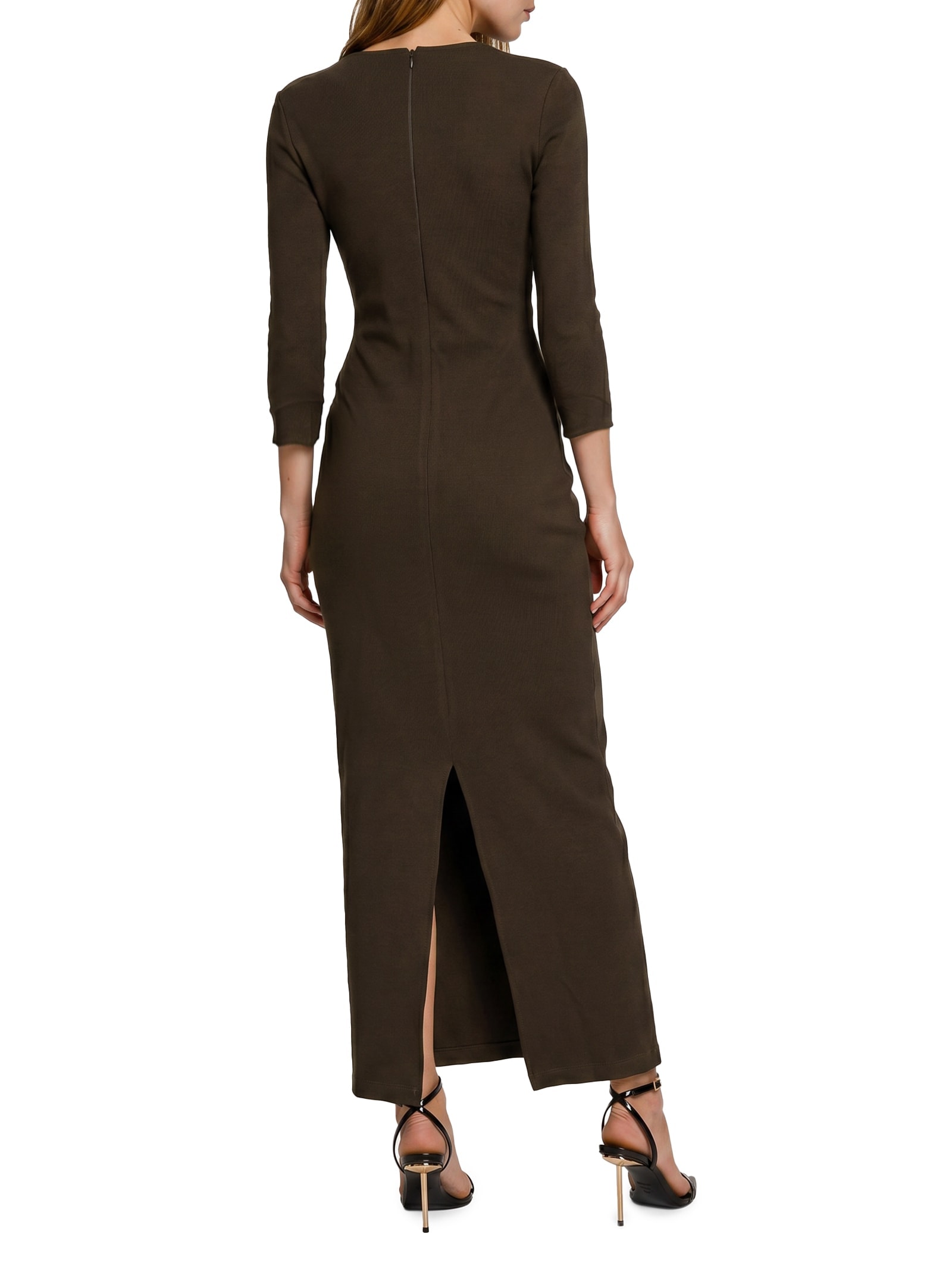 Vestido Super Midi Decote Com Metal Marrom Lança Perfume