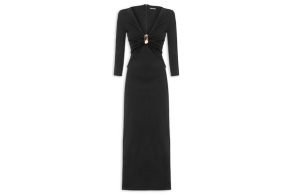 Vestido Super Midi Decote Com Metal - Preto