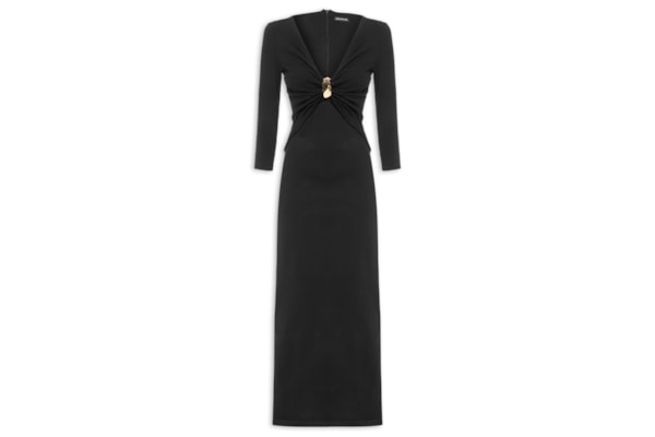 Vestido Super Midi Decote Com Metal - Preto