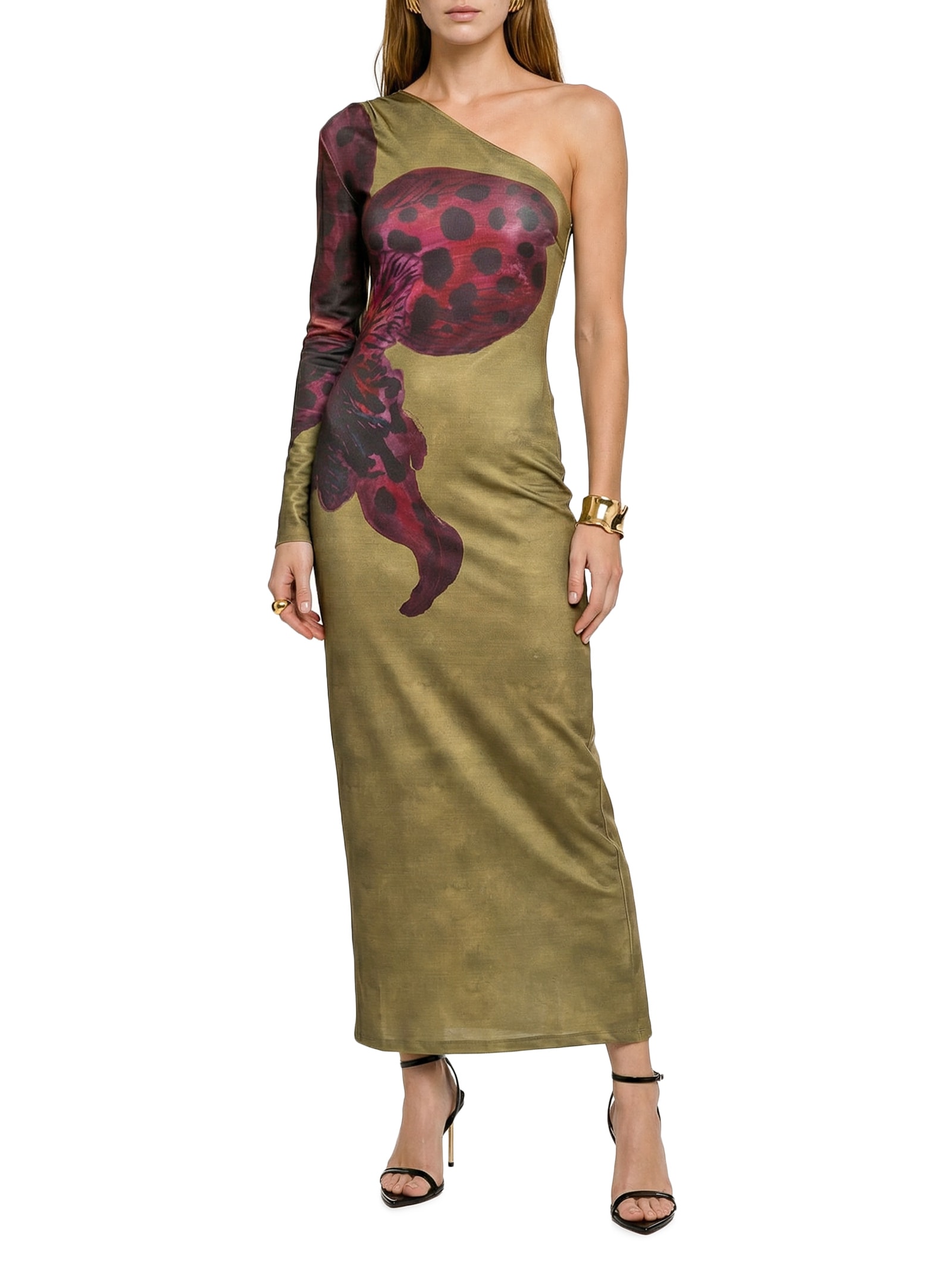 Vestido Super Midi Estampado Marrom Lança Perfume