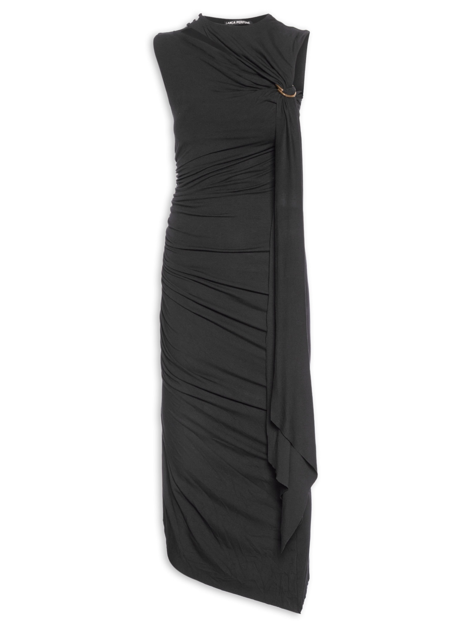 Vestido Super Midi Justo Sem Manga Preto Lança Perfume