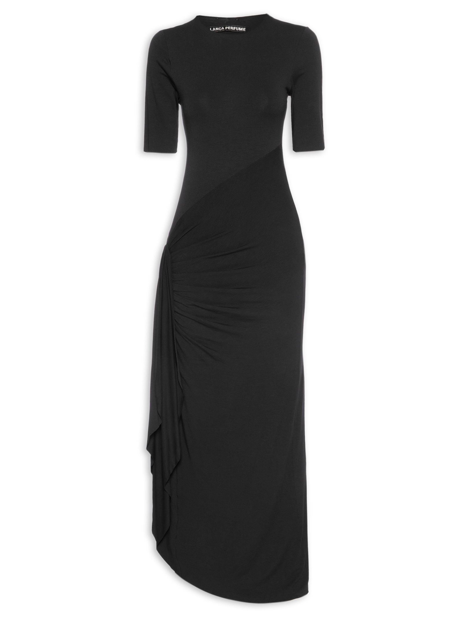Vestido Super Midi Manga Curta Preto Lança Perfume