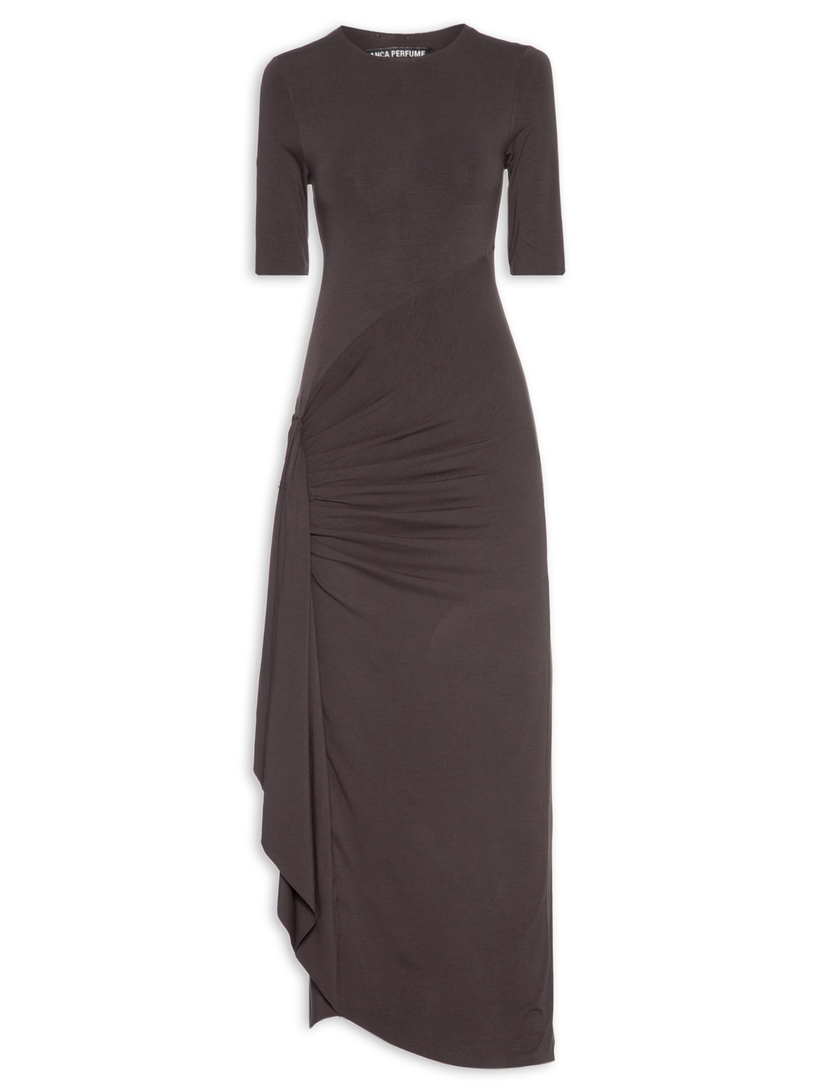 Vestido Super Midi Manga Curta – Marrom Lança Perfume