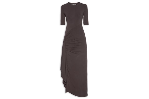 Vestido Super Midi Manga Curta – Marrom