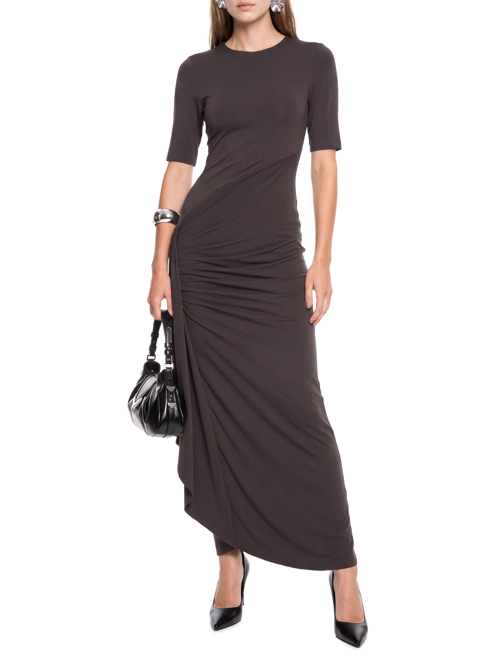 Vestido Super Midi Manga Curta – Marrom Lança Perfume